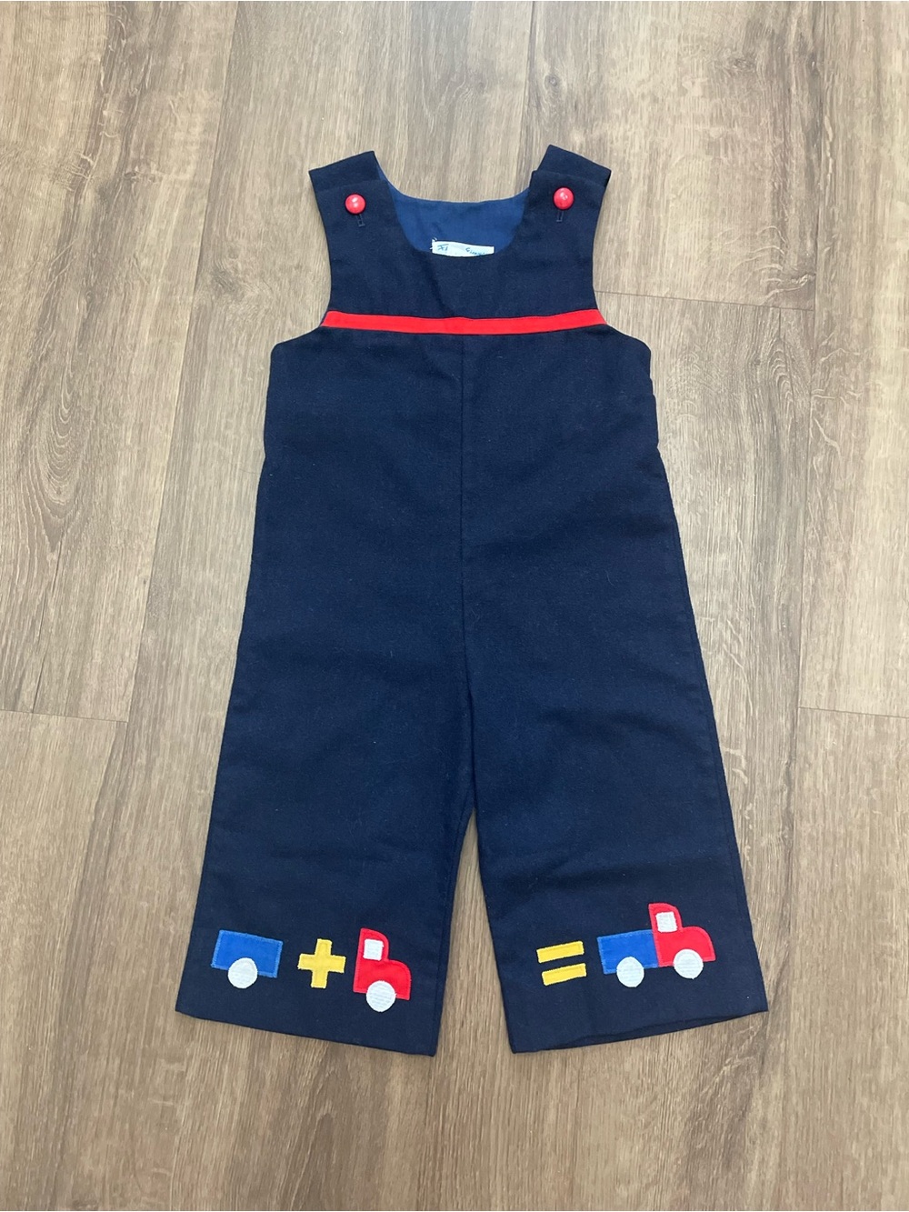 Florence Eiseman Navy Longalls with Red Trim and Truck Appliqués | Size 2T
